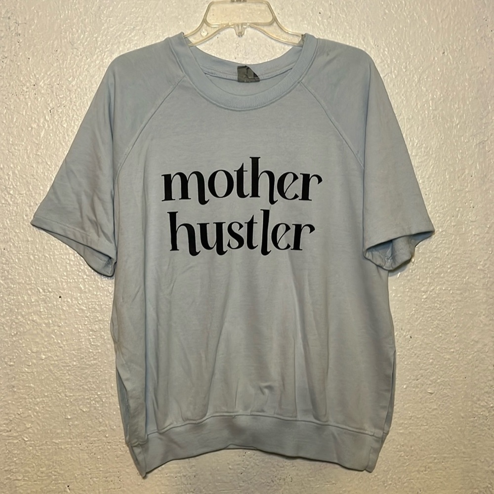 MV Sport light blue mother, hustler, short, sleeved sweater size large